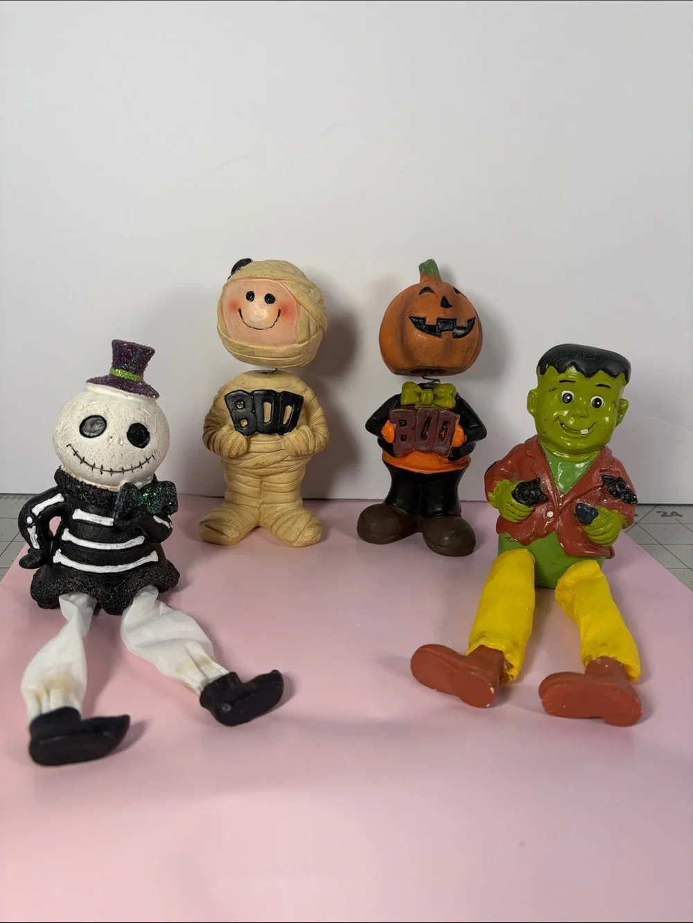 Halloween Bobble Head & Dangly Leg Shelf Sitters Jack Skellington Frankenstein